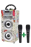 Máquina de Karaoke Portátil DYNASONIC, 2 Micrófonos, Altavoz Bluetooth, Luces, Lector USB y...