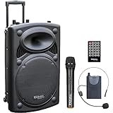 Ibiza - PORT15UHF-BT - Altavoz portátil 15"/800W MAX con 2 micrófonos (UHF), mando a...